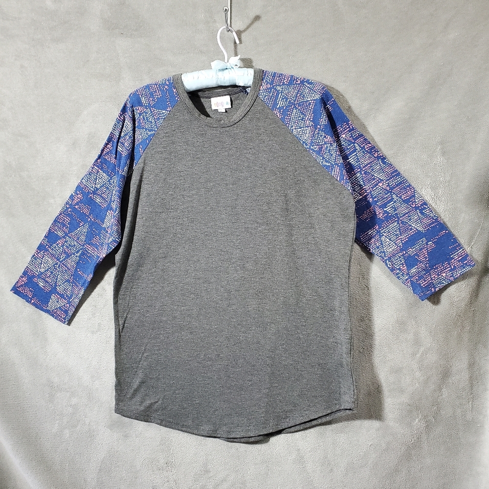 LuLaRoe 3/4 Sleeve Raglan T-Shirt Gray and Blue Size L